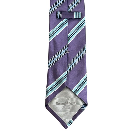 ERMENEGILDO ZEGNA Mens 100% Silk Necktie ITALY Luxury STRIPED Purple/Blue - Picture 5 of 7